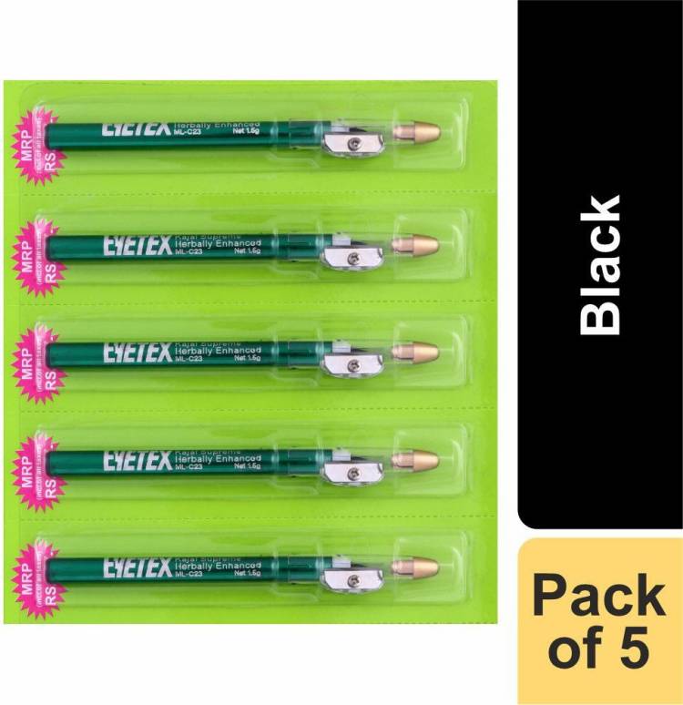 Eyetex Kajal Supreme Herbally Enhanced, Black - Pack of 5, 1.5g Price in India