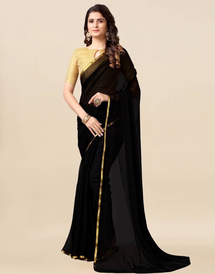 Dyed, Solid, Plain, Embellished Daily Wear Chiffon Saree Price in India