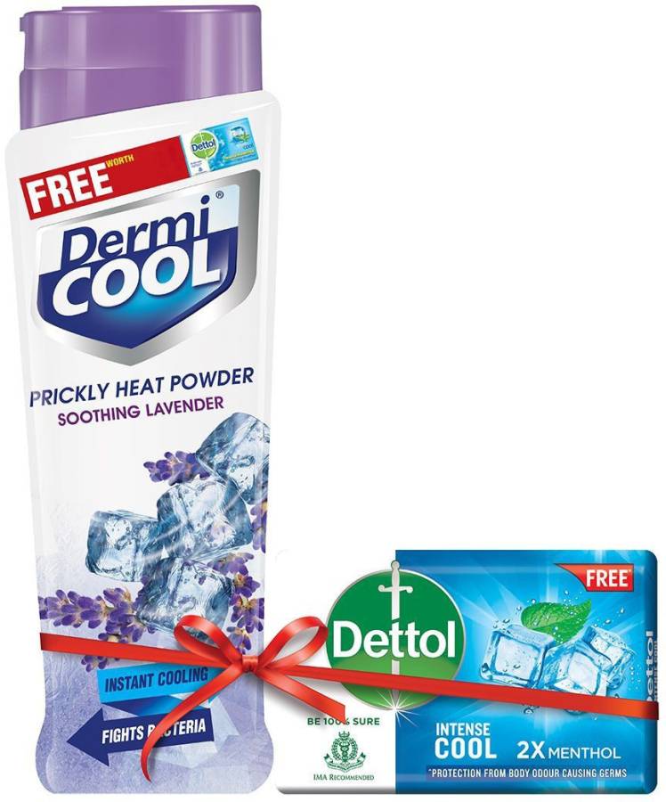 DermiCool Prickly Heat Powder, Lavender 150gm + Dettol Cool Soap 125gm Free Price in India
