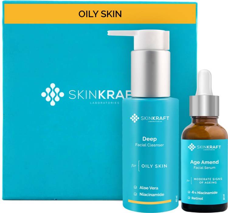 Skinkraft oily skin combo Deep clean face wash & Anti-age face serum,90 ml Price in India