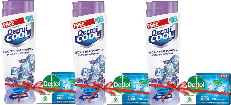 DermiCool Prickly Heat Powder, Lavender 150gm + Dettol Cool Soap 125gm Free Price in India