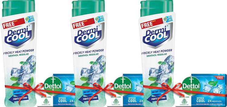 DermiCool Prickly Heat Powder, Regular 150gm + Dettol Cool Soap 125gm Free Price in India