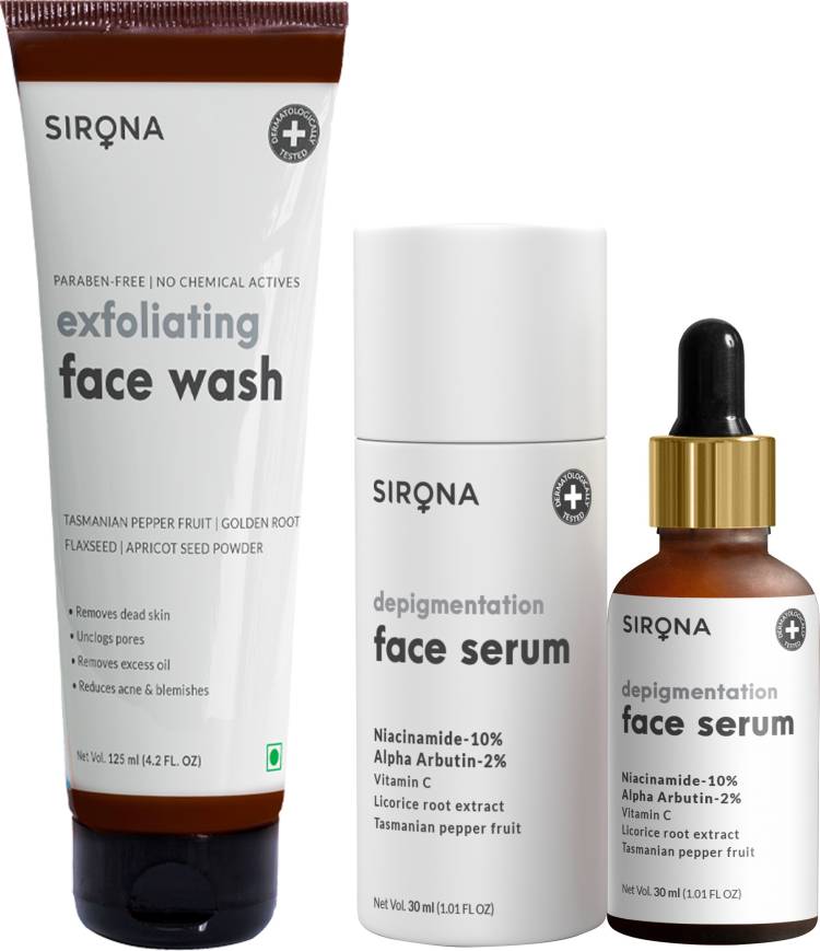 SIRONA Depigmentation Face Serum (30 ml) with Natural Exfoliating Face Wash (125 ml) Price in India