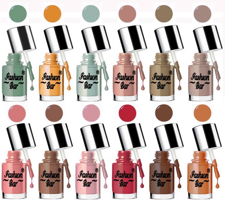 Fashion Bar New HD Shine Pastel Color Nail Polish Combo Set Emerald, Yellow, Dolphin Gray, salmon, Van Dyke, Taupe, Pink, russet, Old Rose, Ruby, Hickory, Bronge Price in India