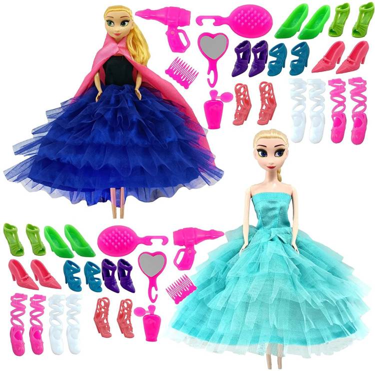 mini gifts - Elsa and Anna Doll Set Unbreakable Rubber Body, Shoes & Makeup Accessories