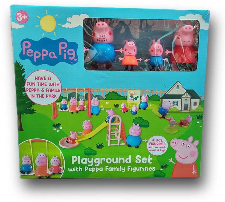 Litvibes Peppa Pig Playground Set With Family Figurines,Slide,Swing,See-Saw,Easel Sets