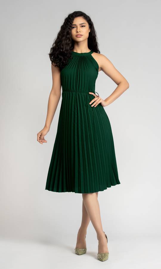 Women Fit and Flare Green Dress Price in India