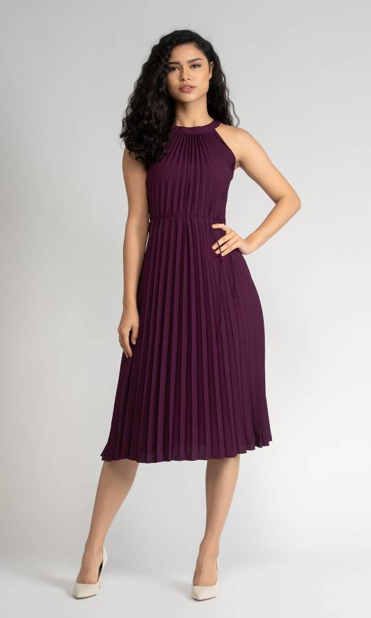 Women Fit and Flare Purple Dress Price in India