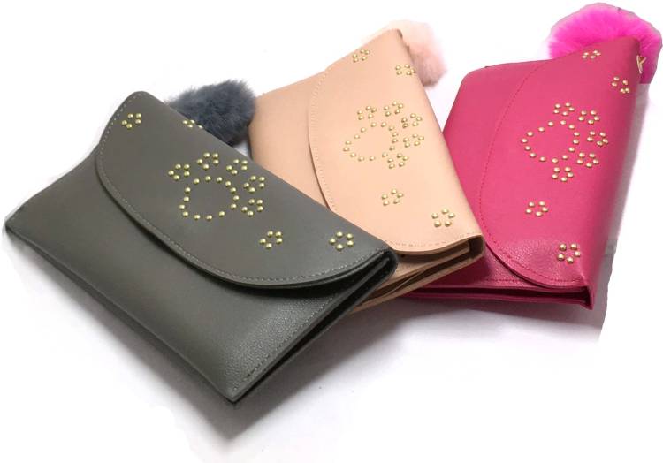 Casual Grey, Pink, Pink  Clutch Price in India