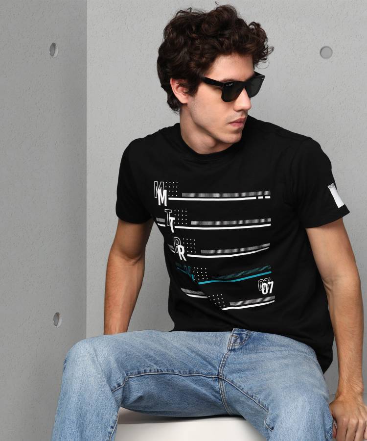 Graphic Print Men Round Neck Black T-Shirt Price in India