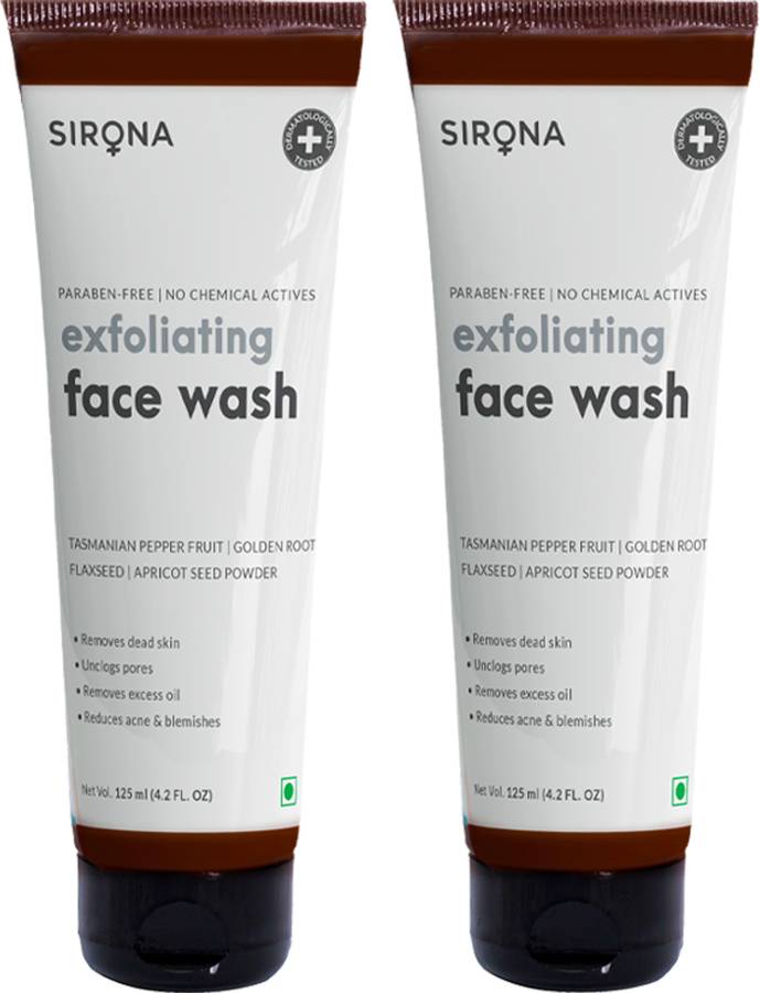 SIRONA Natural Exfoliating  for Men and Women - 125 ml (Pack of 2) with 5 Megical Herbs to Helps in Blemishes, Fights Acne, Non Drying, Non-Oily and No Harmful Chemical Actives Face Wash Price in India
