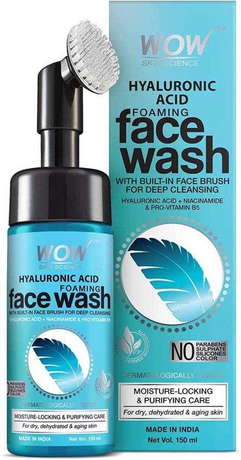 WOW SKIN SCIENCE Hyaluronic Acid Foaming  - with Built-In Brush Face Wash Price in India
