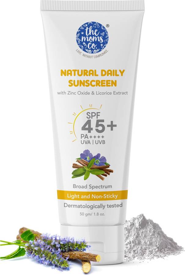 The Moms Co. Natural Daily Sunscreen, Board Spectrum,Light-Non-Sticky,Dermatologically Tested - SPF 45+ PA++++ Price in India