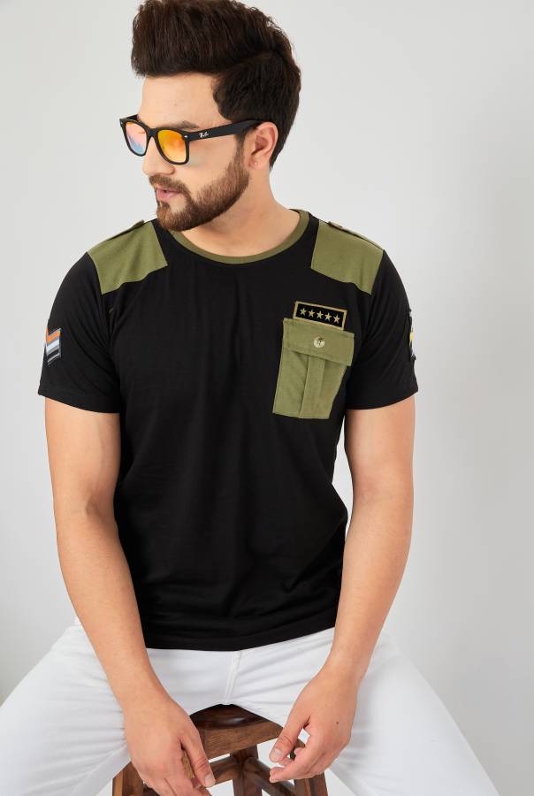 Solid Men Round Neck Black T-Shirt Price in India