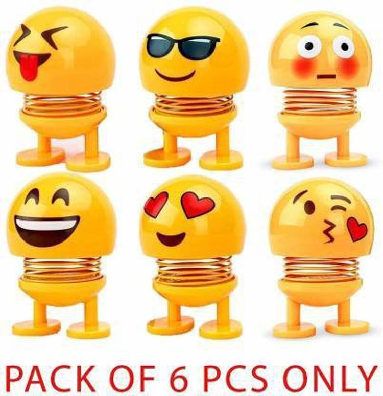 Gadget Zone PREMIUM BEST BUY Smiley Spring Doll, Cute Emoji Bobble Head Dolls (Pack of 6)