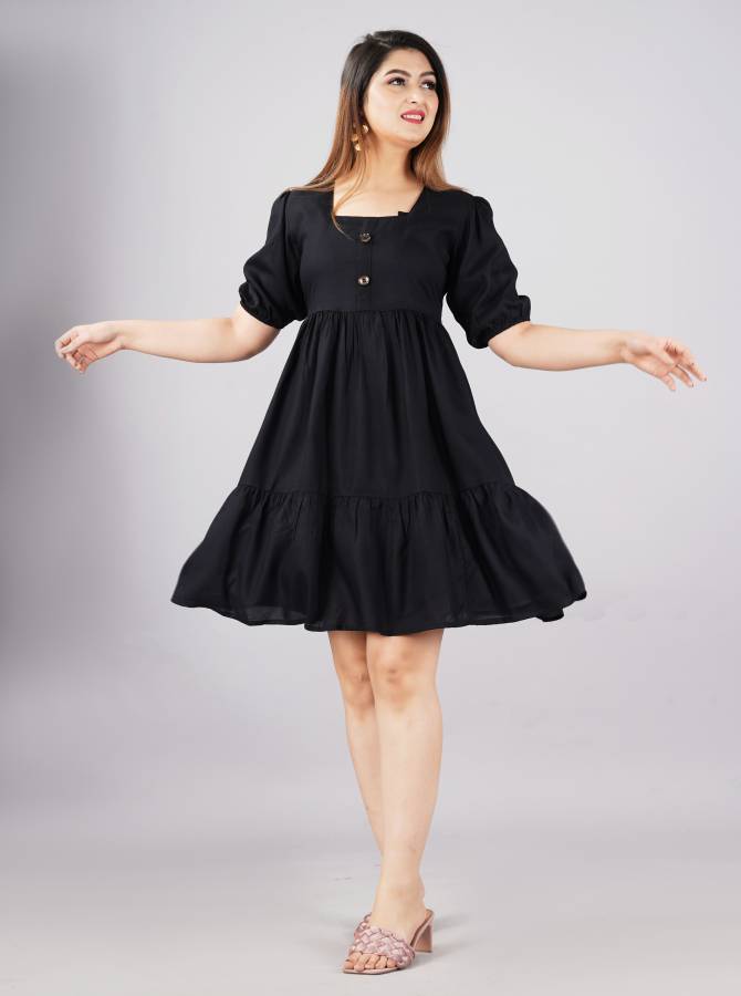 Women Fit and Flare Black Dress Price in India