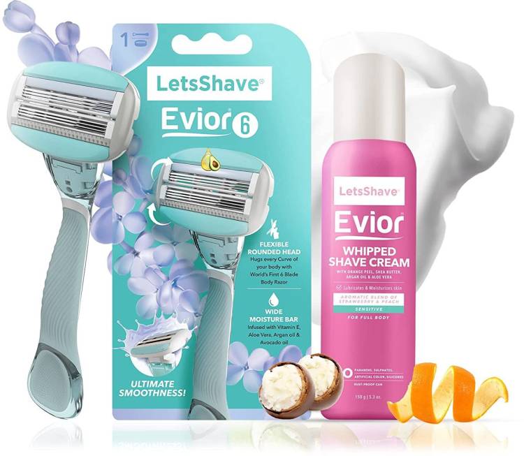 LetsShave Evior 6 Trial Kit for Sensitive skin- 1 Handle, 1 Blade Cartridge, 1 Blade Case, 1 Whipped Shave Cream Price in India