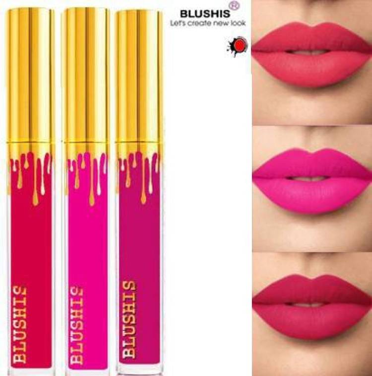 BLUSHIS Non Transfer Waterproof Professionally Liquid Lipstick Combo set of 3 Pc Price in India