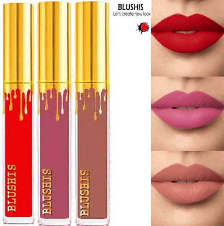 BLUSHIS Non Transfer Waterproof Professionally Liquid Lipstick Combo set of 3 Pc Price in India