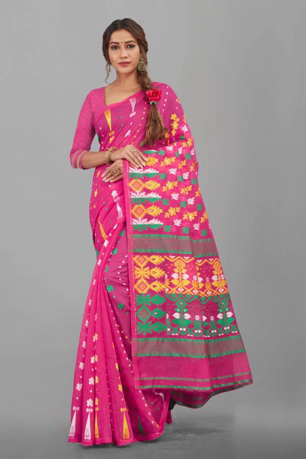 Woven, Embellished Jamdani Cotton Silk, Jacquard Saree Price in India