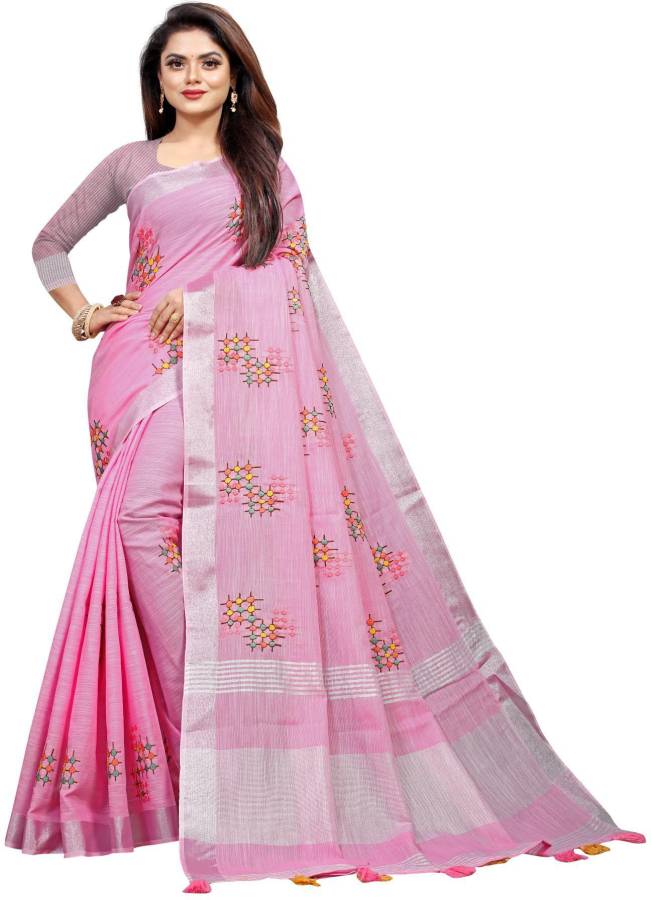 Embroidered, Floral Print Bollywood Cotton Linen, Pure Cotton Saree Price in India