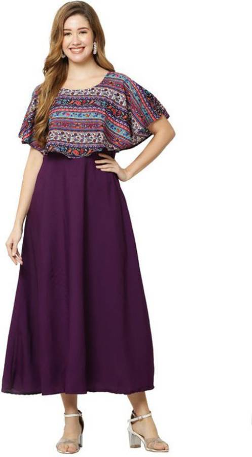 Women Fit and Flare Purple Dress Price in India
