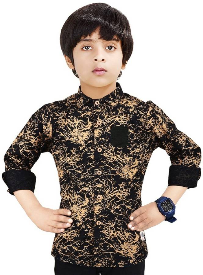 Boys Regular Fit Printed Mandarin Collar Casual Shirt Price in India