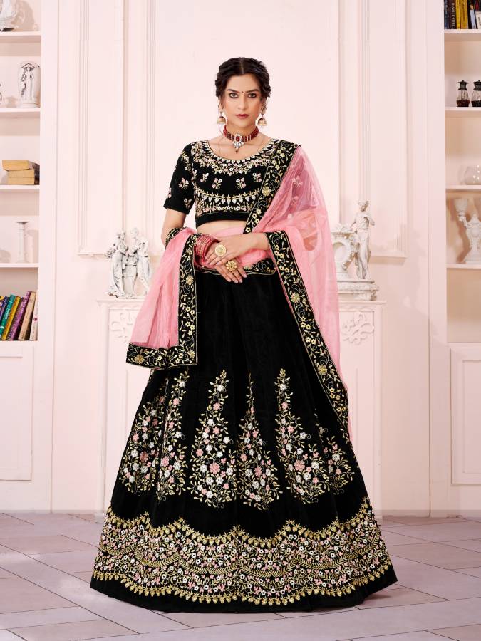 Embroidered Semi Stitched Lehenga Choli Price in India