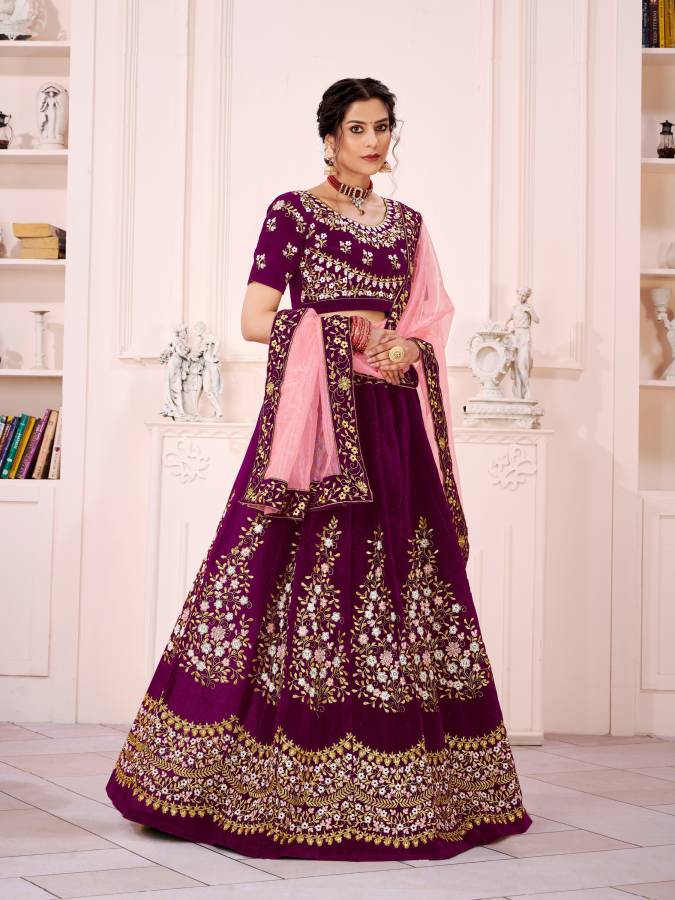 Embroidered Semi Stitched Lehenga Choli Price in India