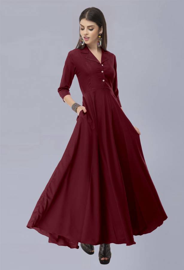 Women Fit and Flare Maroon Dress Price in India