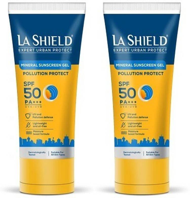 La Shield Pollution Protect Mineral Sunscreen Gel Spf 50 , WHITE, 50 gram x Pack of 2 - SPF 50 PA+++ Price in India