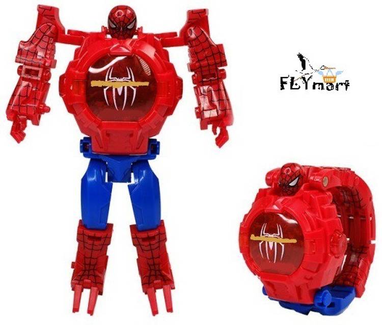 FLYmart SPYDARMAN Action Figure Super Hero Robot Toy Digital Wristwatch |Kids Play Time | Super War Net Thrown Action Hero SPYDARMAN | Super Hero Spydarman Robot Toy convert to DigitalWatch