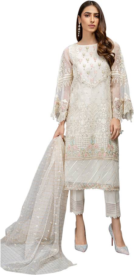 Unstitched Organza Kurta & Churidar Material Embroidered Price in India