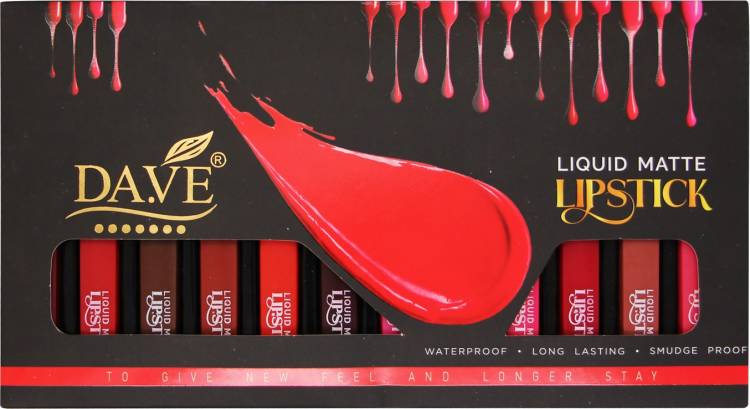 DA.VE Long Lasting Liquid Matte Lipstick, 5ml Set of 12 Smudge & Water Proof Lipsticks Price in India