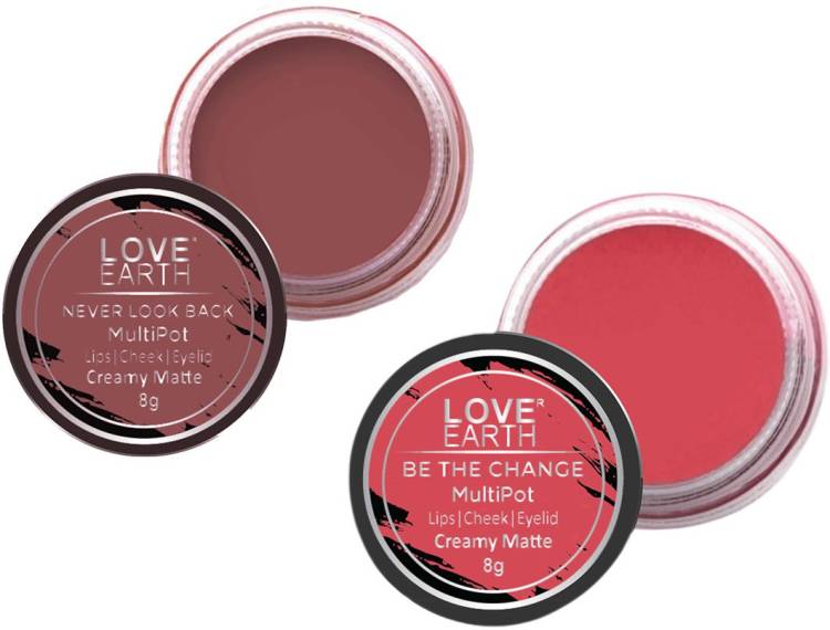 LOVE EARTH Lip Tint & Cheek Tint Multipot Combo (Rose Pink & Ruby Pink) Lip Stain Price in India
