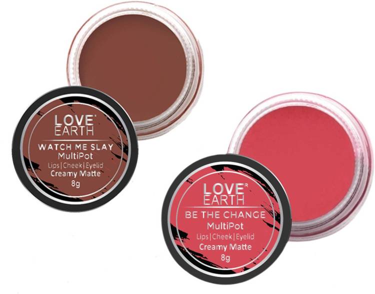 LOVE EARTH Lip Tint & Cheek Tint Multipot Combo (Rose Pink & Caramel Brown) Lip Stain Price in India