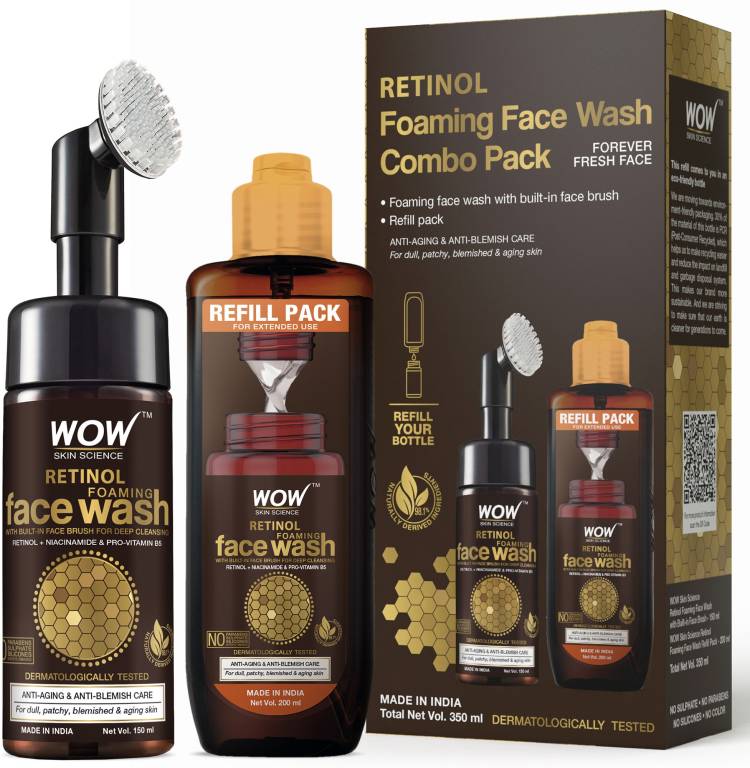 WOW SKIN SCIENCE Retinol Foaming  For Fine Lines, Age Spots & Blemishes - Combo Pack Face Wash Price in India