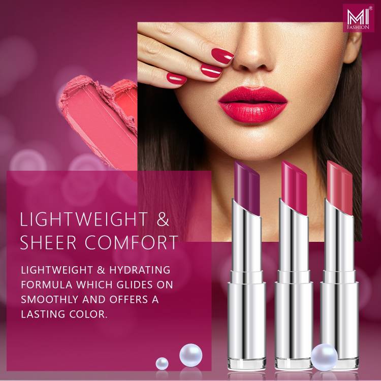 MI FASHION Creme Matte Weightless Long Lasting Lipstick Set of 3 Lip Colors 3.5gm each Price in India
