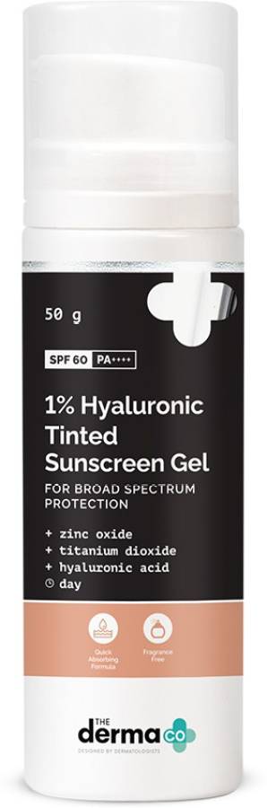 The Derma Co 1% Hyaluronic Tinted Sunscreen Gel for Broad Spectrum Protection - SPF 60 PA++++ Price in India