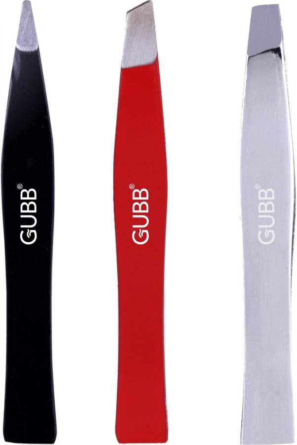 GUBB Professional Tweezers for Eyebrows, Flat , Pointed & Slant Tip Eyebrows Tweezer Set Price in India