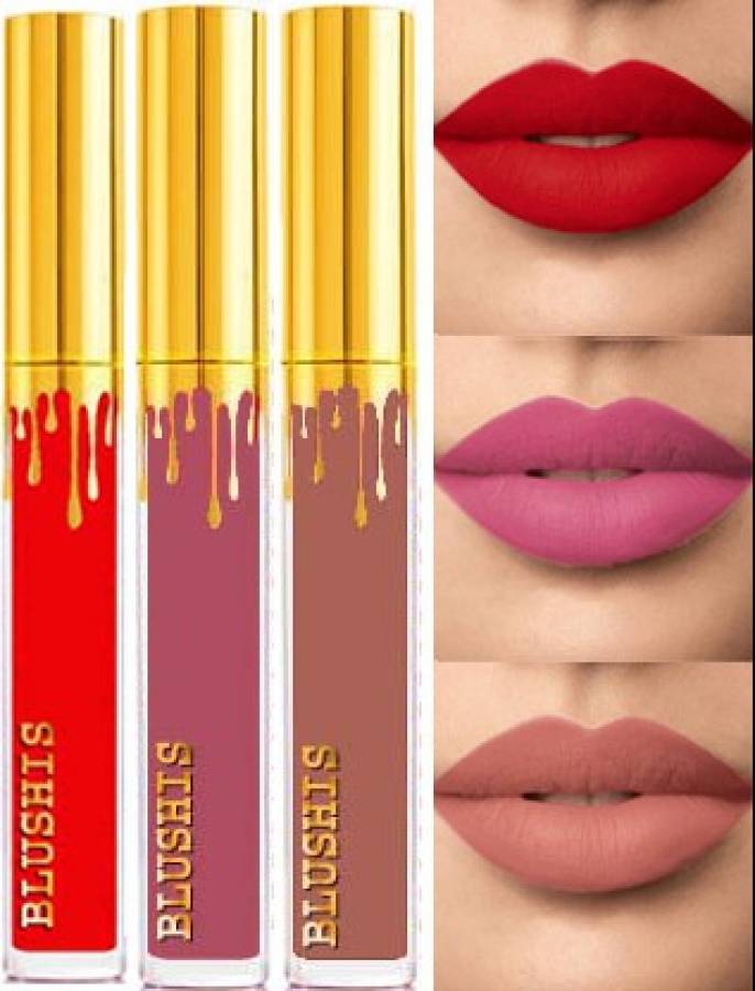 BLUSHIS Non Transfer Waterproof LonglastIng Liquid Lipstick Combo Pack of 3 pc Price in India