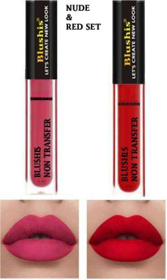 BLUSHIS Non Transfer Professionally Longlasting Liquid Lipstick Combo Set Of 2 pc Price in India