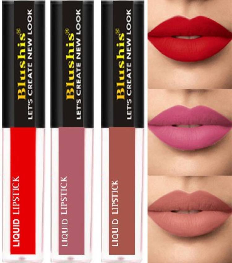 BLUSHIS Non Transfer Professionally Longlasting Liquid Lipstick Combo Set Of 3pc Price in India