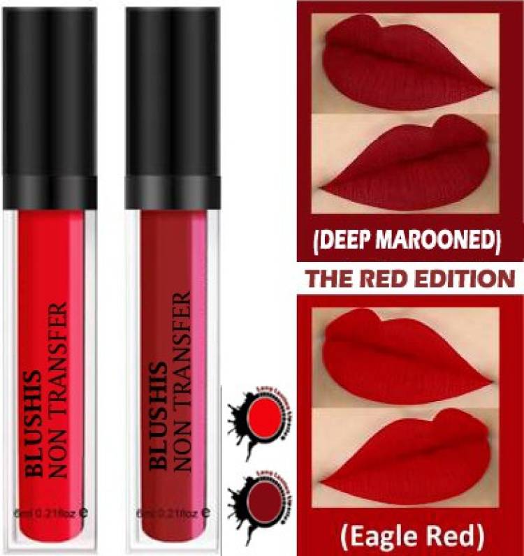 BLUSHIS Non Transfer Waterproof Longlasting Liquid Lipstick Combo set 2 pc Price in India