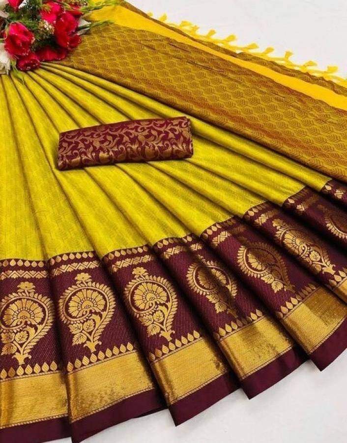 Woven Banarasi Cotton Silk, Chiffon Saree Price in India