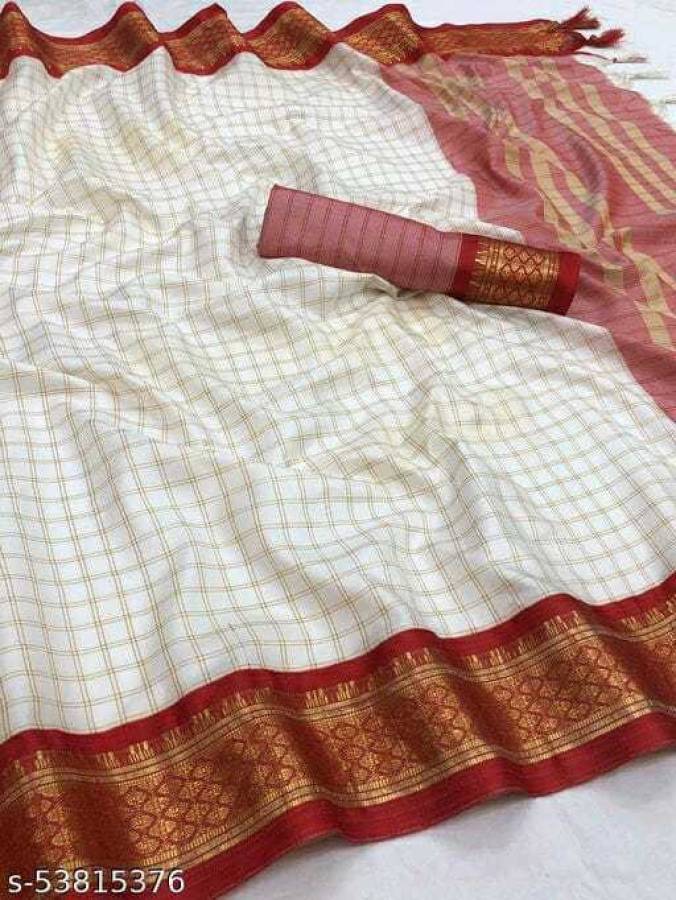Woven, Checkered Chettinadu Cotton Silk, Cotton Blend Saree Price in India