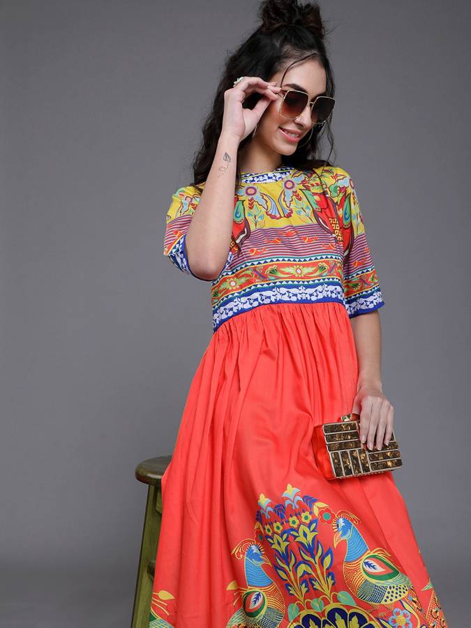 Women A-line Orange Dress Price in India