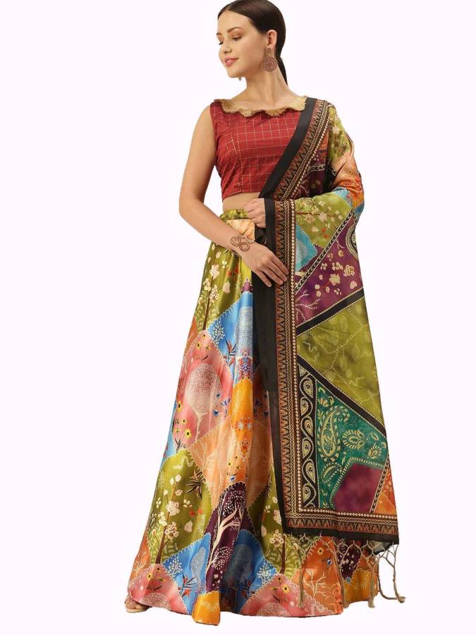 Floral Print Semi Stitched Lehenga Choli Price in India