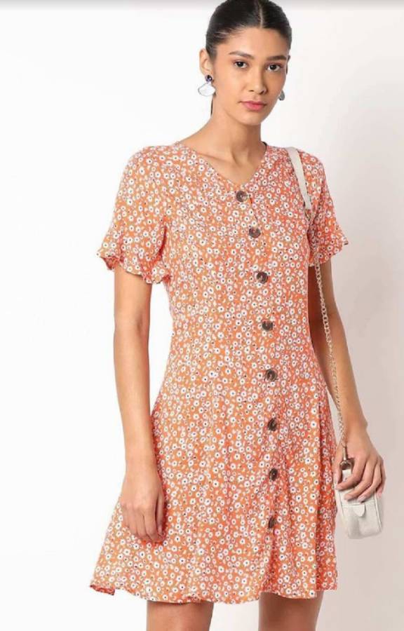 Women A-line Orange Dress Price in India