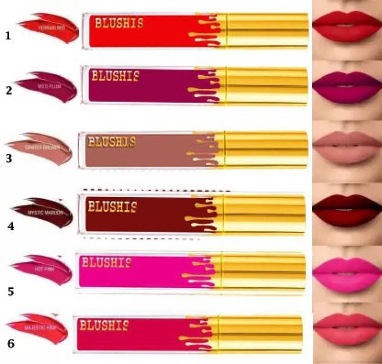 BLUSHIS Non Transfer Waterproof Longlasting Liquid Lipsticks combo Set of 6 Price in India